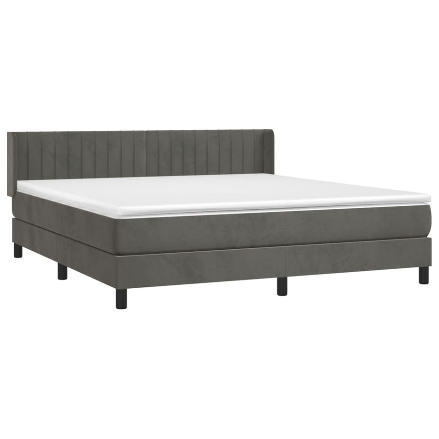 Boxspring Met Matras Fluweel Donkergrijs 180 x 200 cm Verticale strepen
