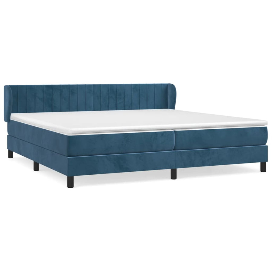 Boxspring Met Matras Fluweel Donkerblauw 200 x 200 cm Verticale strepen