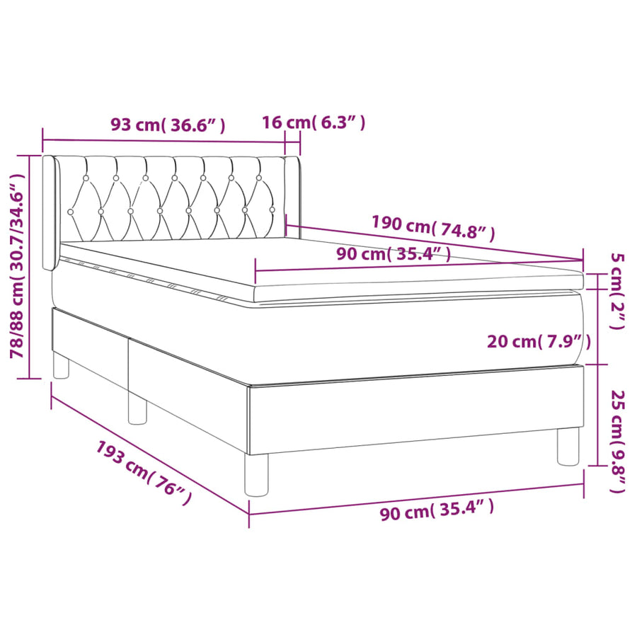 Boxspring Met Matras Fluweel Donkergrijs 90 x 190 cm Getuft ontwerp