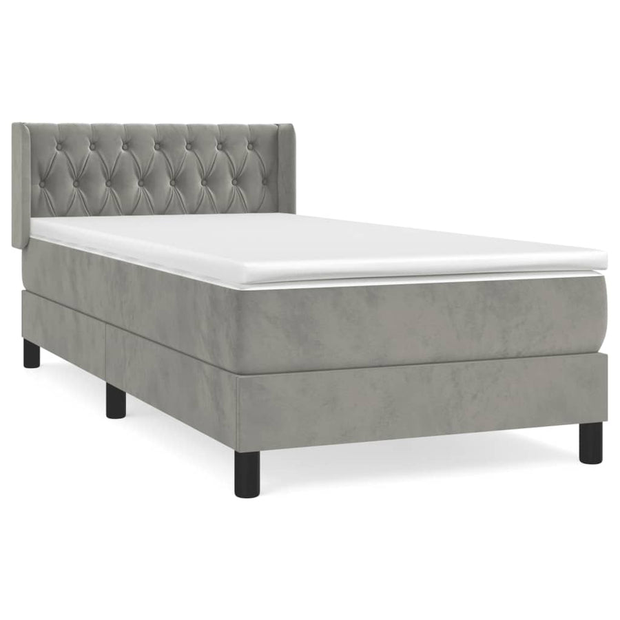 Boxspring met matras fluweel lichtgrijs 100x200 cm 100 x 200 cm Lichtgrijs