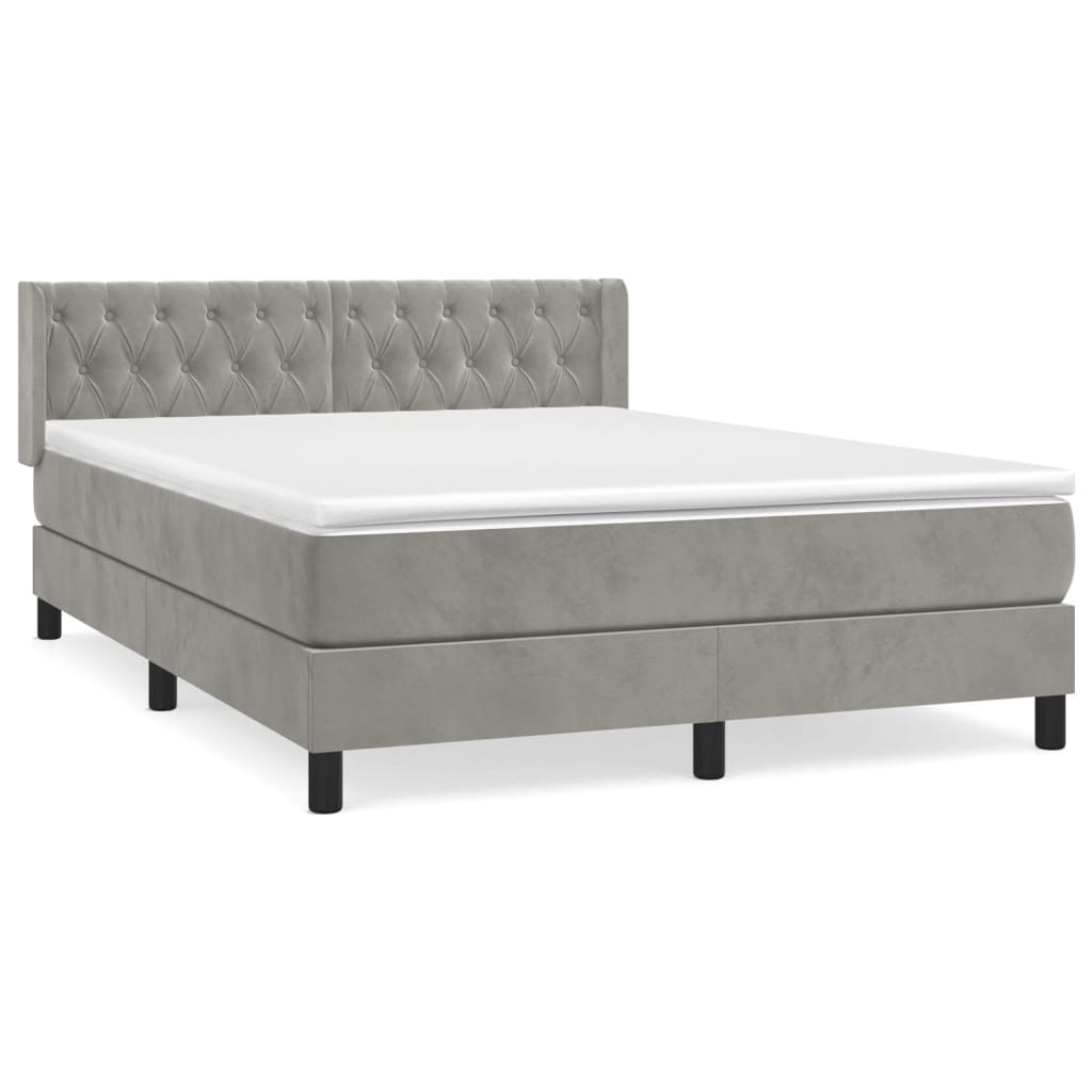 Boxspring Met Matras Fluweel Lichtgrijs 140 x 190 cm Getuft ontwerp