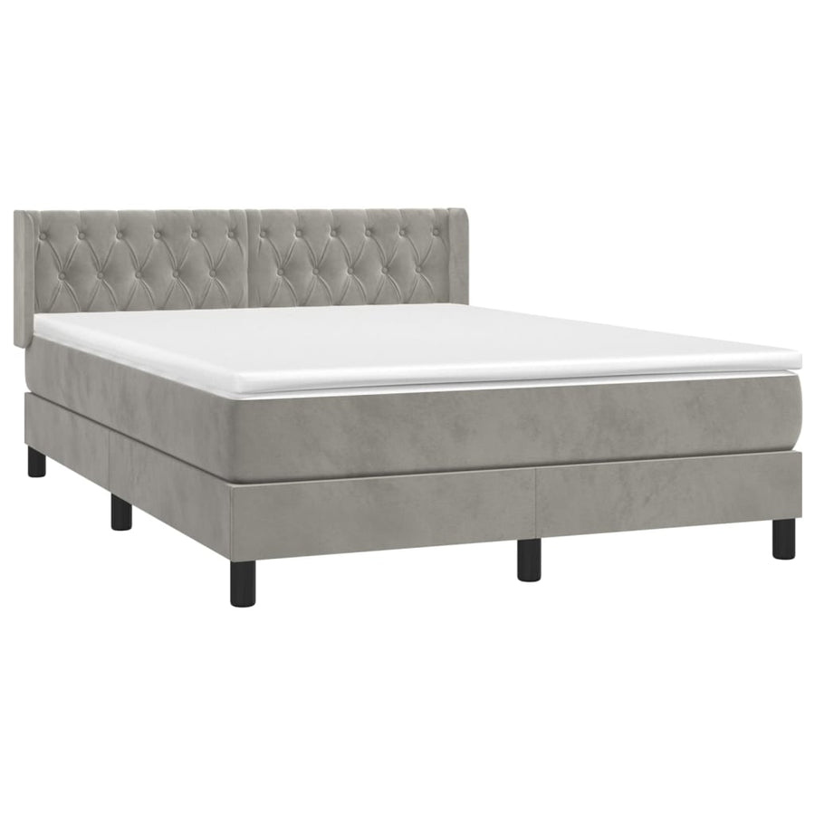 Boxspring Met Matras Fluweel Lichtgrijs 140 x 190 cm Getuft ontwerp