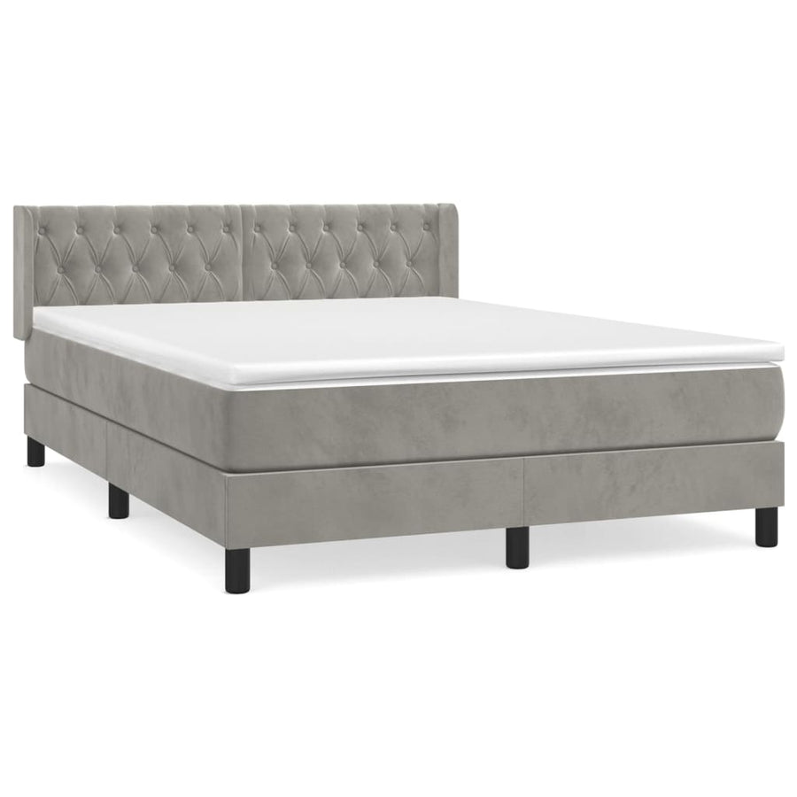 Boxspring Met Matras Fluweel Lichtgrijs 140 x 200 cm Getuft ontwerp