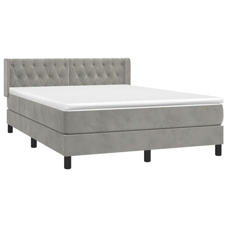 Boxspring Met Matras Fluweel Lichtgrijs 140 x 200 cm Getuft ontwerp