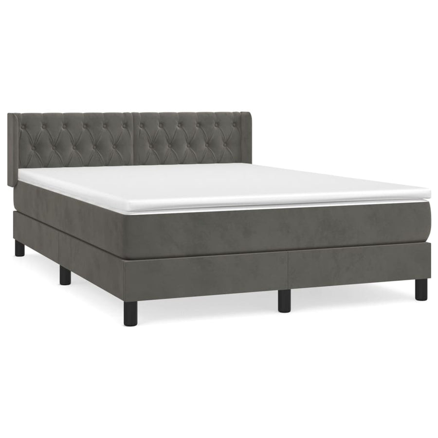 Boxspring Met Matras Fluweel Donkergrijs 140 x 200 cm Getuft ontwerp