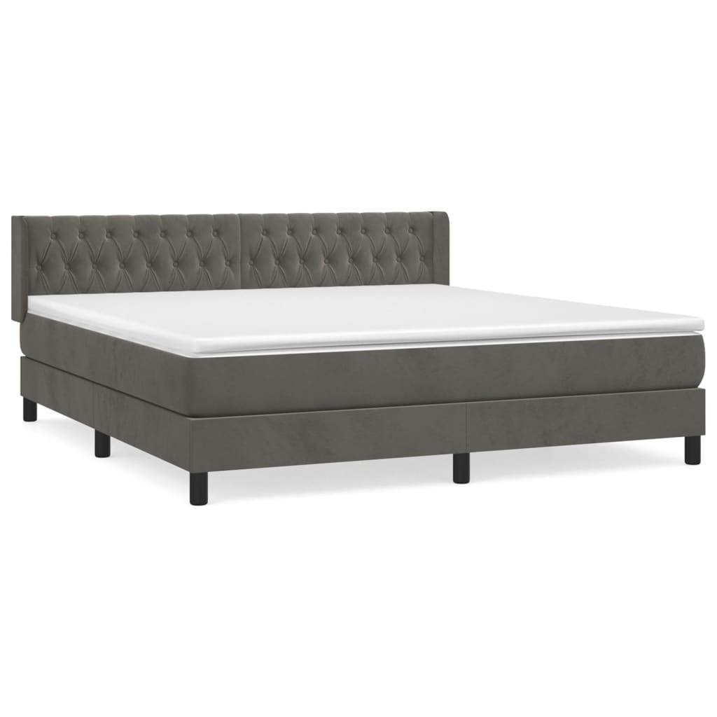 Boxspring Met Matras Fluweel Donkergrijs 160 x 200 cm Getuft ontwerp