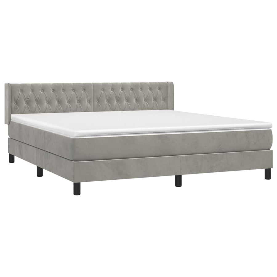 Boxspring Met Matras Fluweel Lichtgrijs 180 x 200 cm Getuft ontwerp