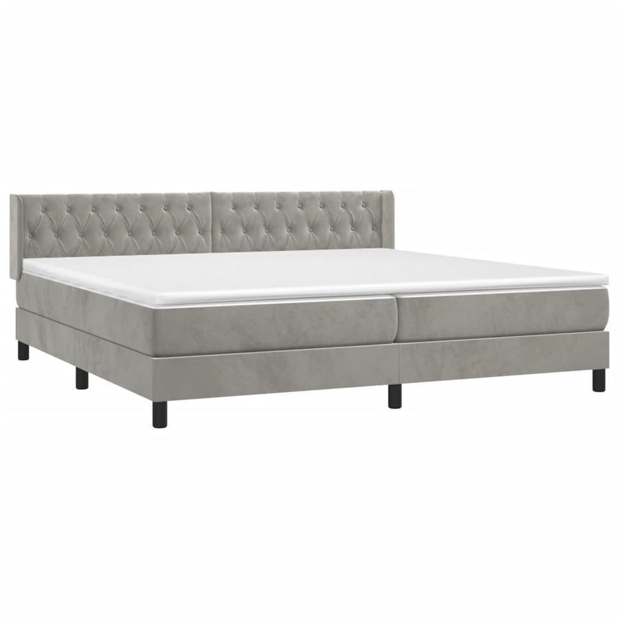 Boxspring Met Matras Fluweel Lichtgrijs 200 x 200 cm Getuft ontwerp