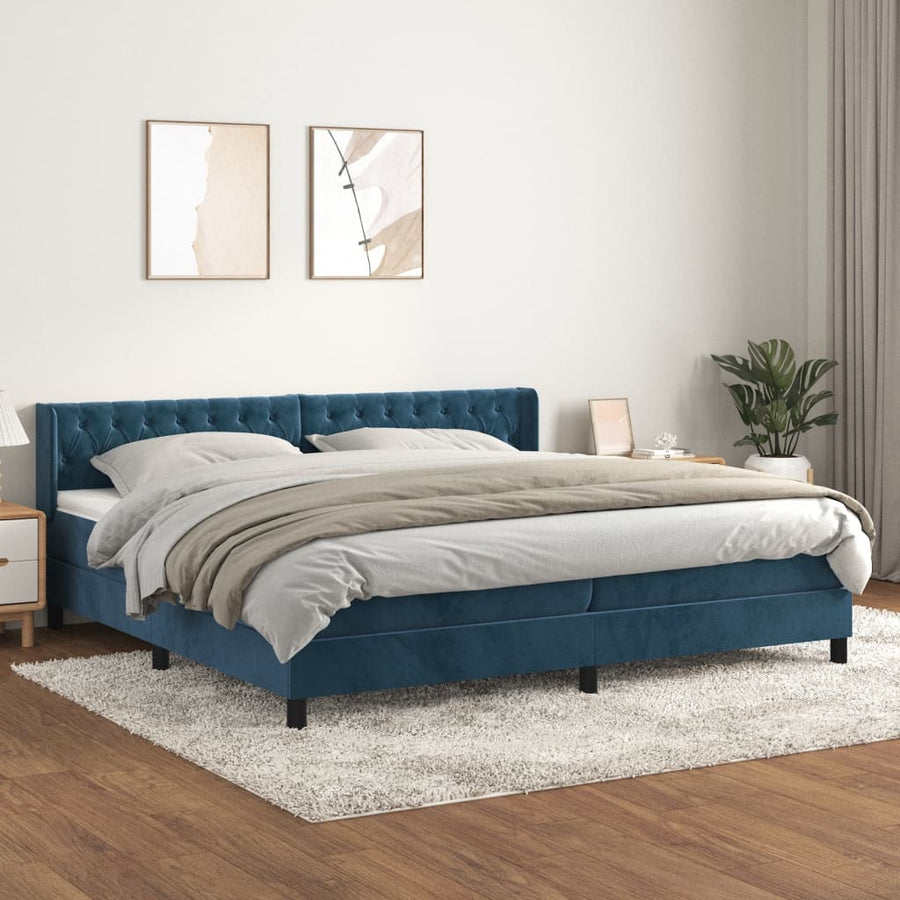 Boxspring Met Matras Fluweel Donkerblauw 200 x 200 cm Getuft ontwerp
