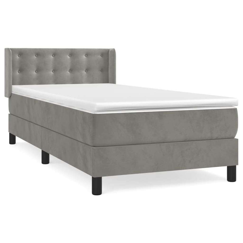 Boxspring Met Matras Fluweel Lichtgrijs 80 x 200 cm Knopen