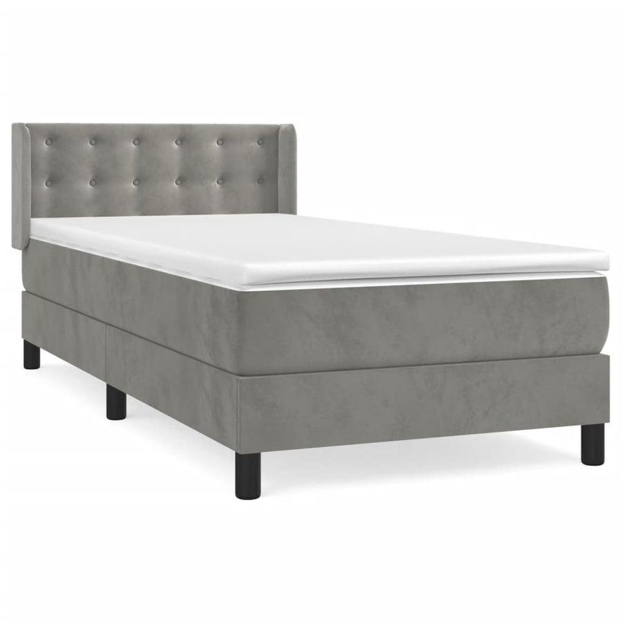 Boxspring Met Matras Fluweel Lichtgrijs 80 x 200 cm Knopen