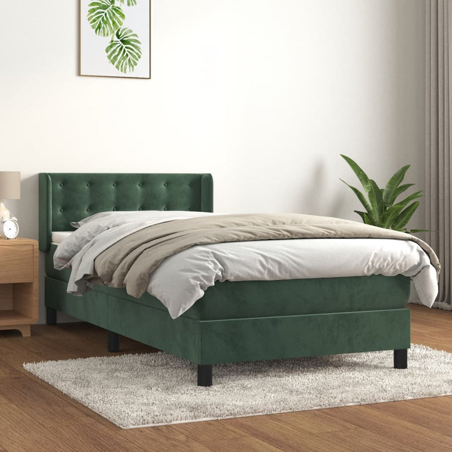 Boxspring Met Matras Fluweel Donkergroen 80 x 200 cm Knopen
