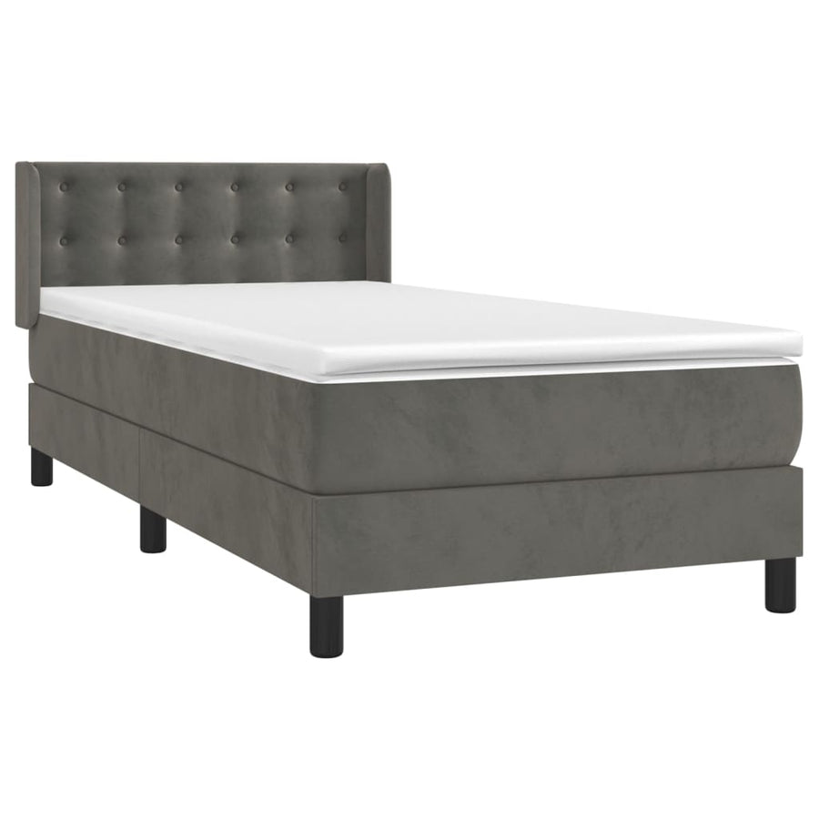 Boxspring Met Matras Fluweel Donkergrijs 90X190 Cm Donkergrijs 90 x 190 cm Knopen