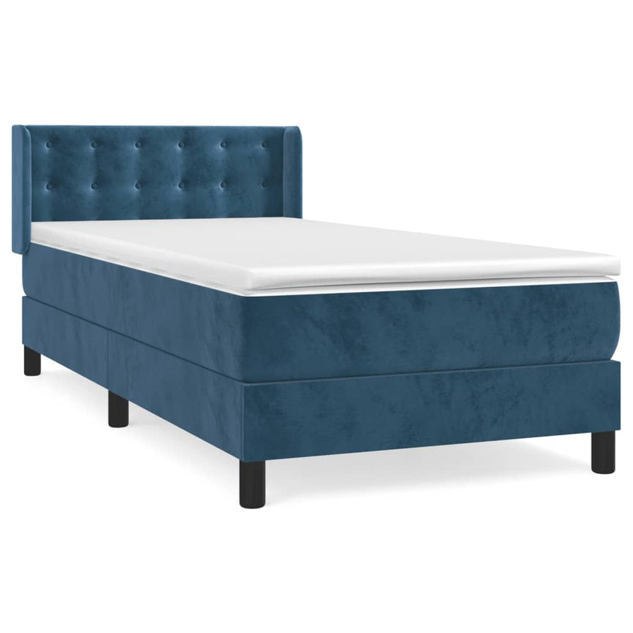 Boxspring Met Matras Fluweel Donkerblauw 90 x 190 cm Knopen