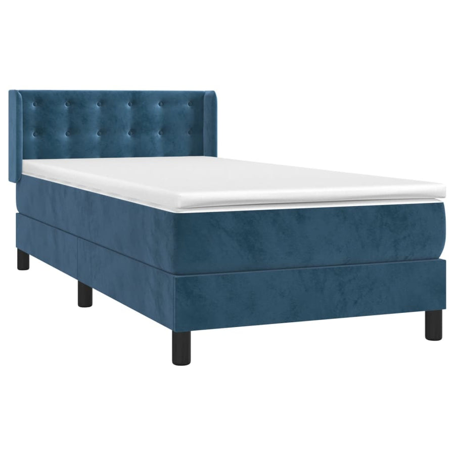 Boxspring Met Matras Fluweel Donkerblauw 90 x 190 cm Knopen