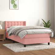 Pink Velvet Box Spring with Mattress 90x190 cm