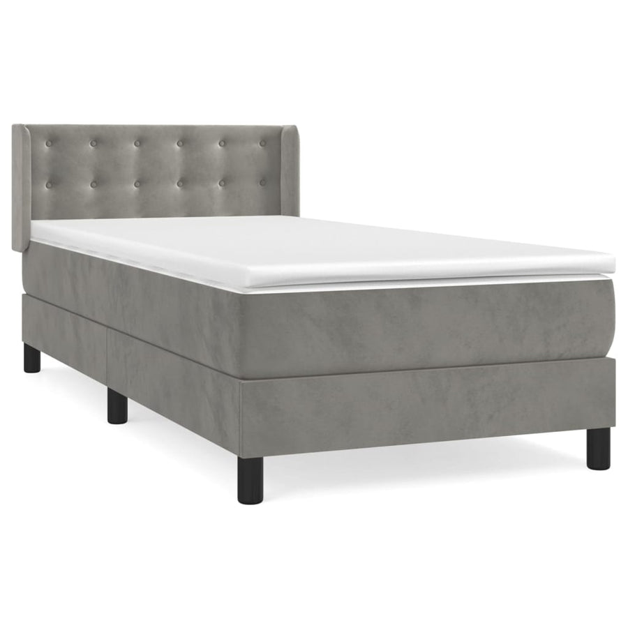 Boxspring met matras fluweel lichtgrijs 90x200 cm