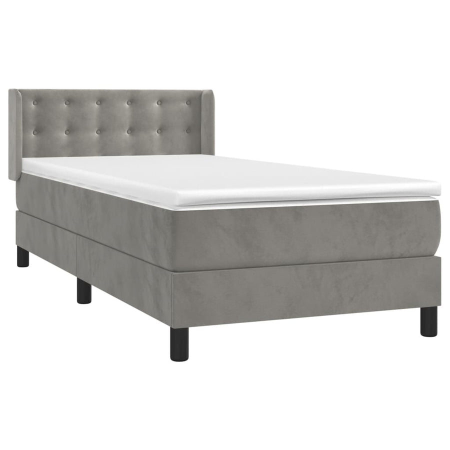 Boxspring met matras fluweel lichtgrijs 90x200 cm
