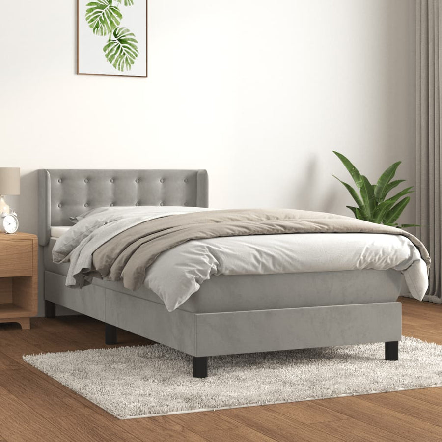 Boxspring met matras fluweel lichtgrijs 90x200 cm