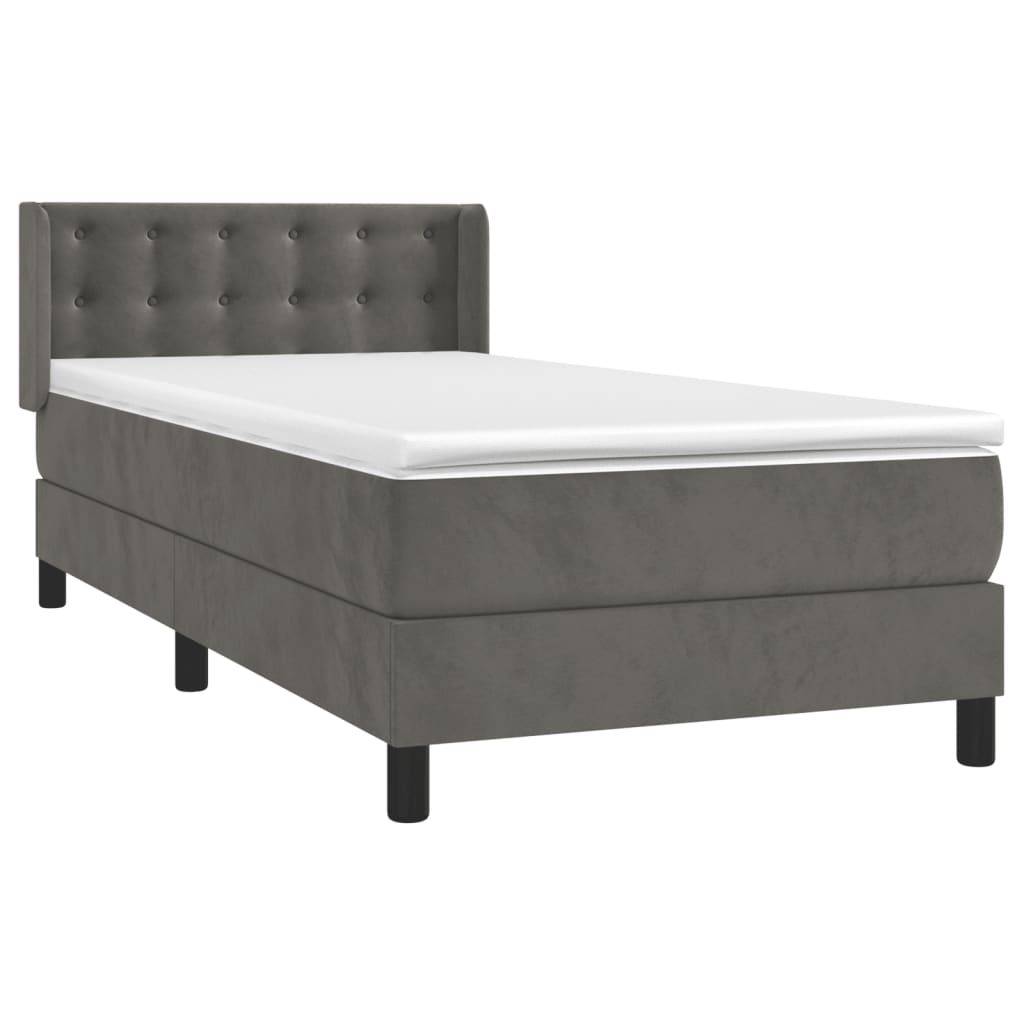 Boxspring Met Matras Fluweel Donkergrijs 90X200 Cm Donkergrijs 90 x 200 cm Knopen