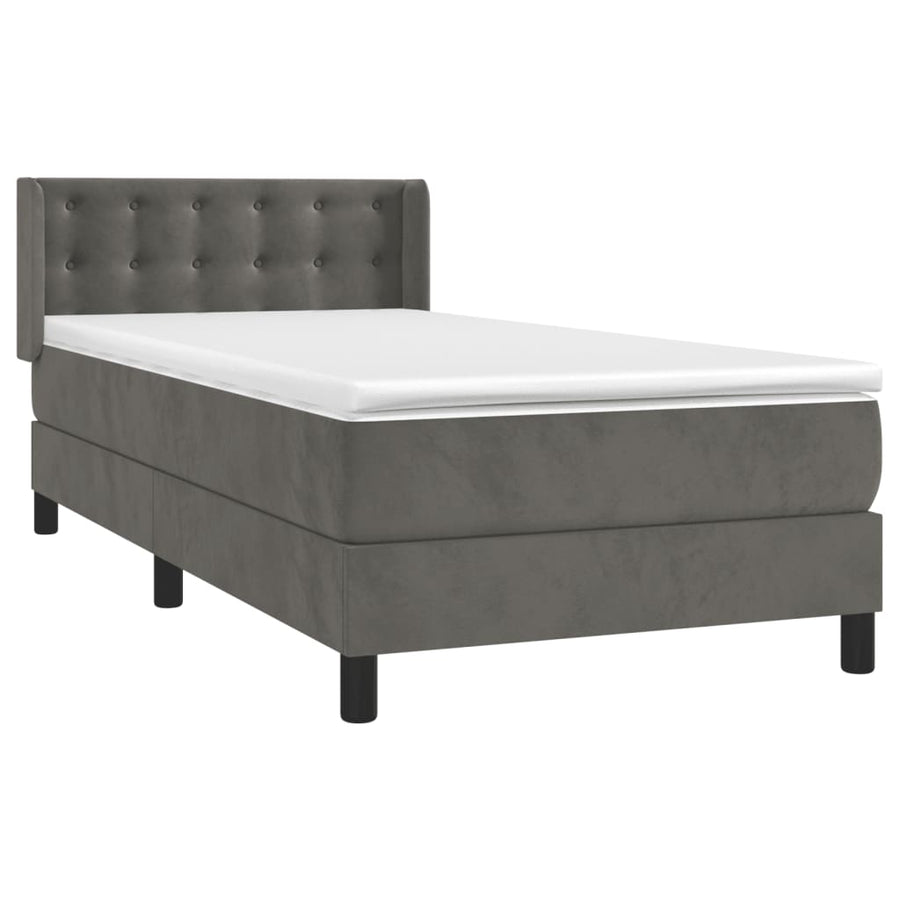 Boxspring Met Matras Fluweel Donkergrijs 90X200 Cm Donkergrijs 90 x 200 cm Knopen