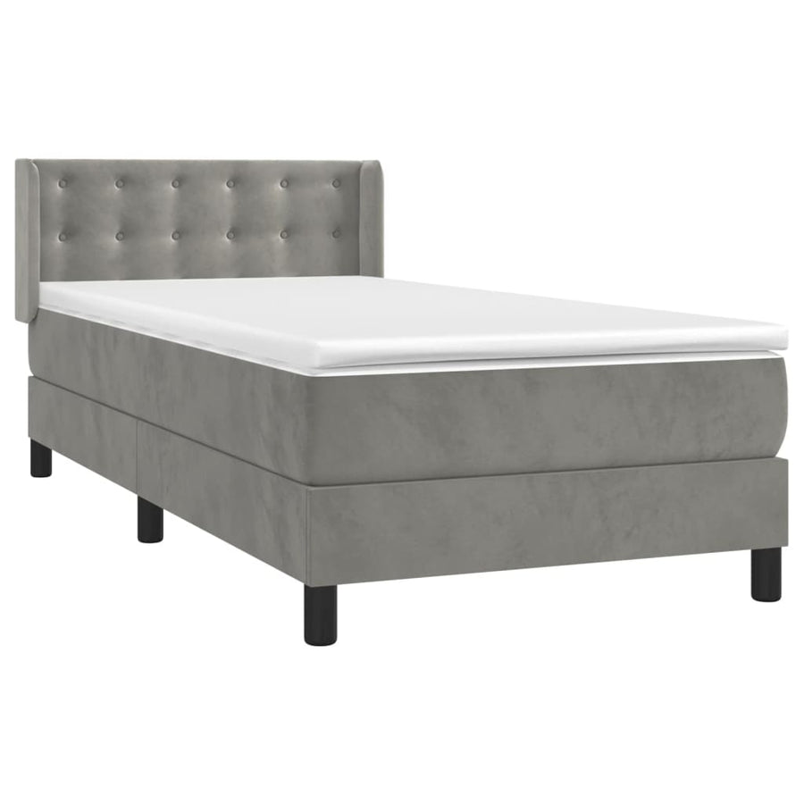 Boxspring Met Matras Fluweel Lichtgrijs 100 x 200 cm Knopen