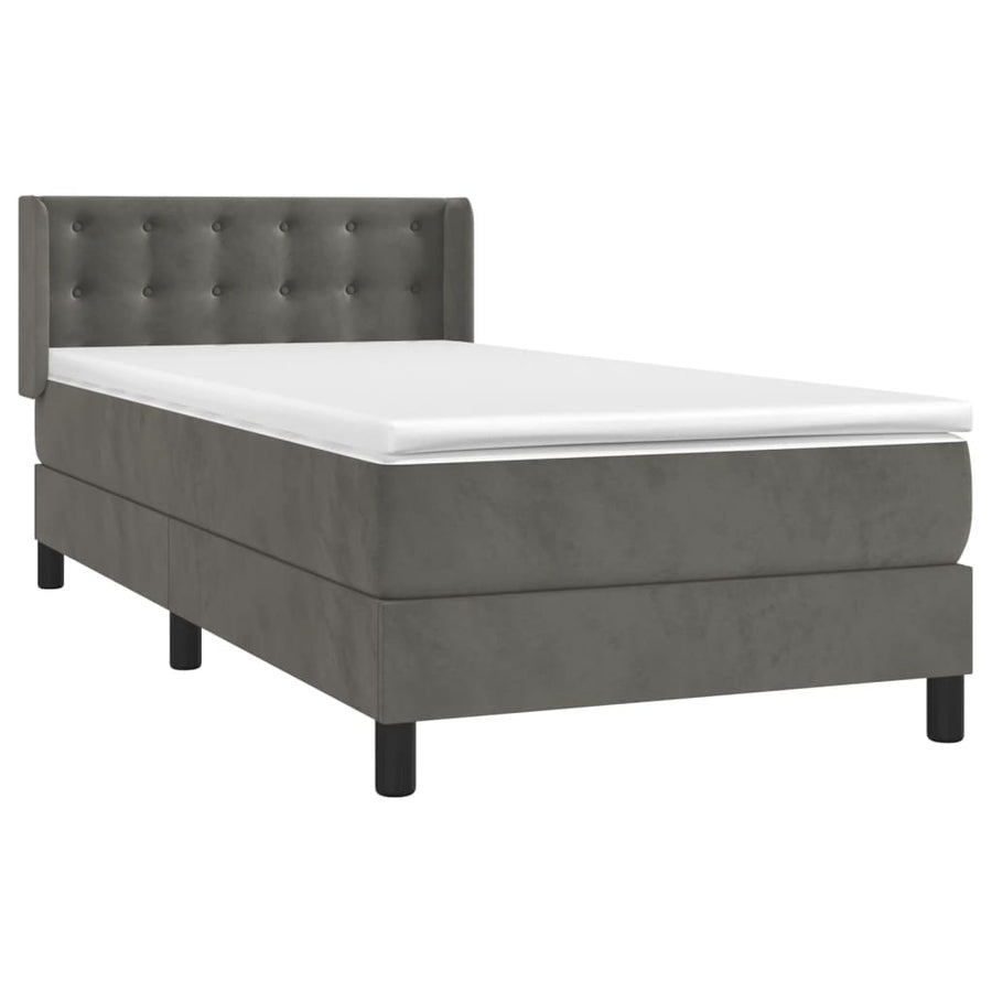 Boxspring Met Matras Fluweel Donkergrijs 100 x 200 cm Knopen