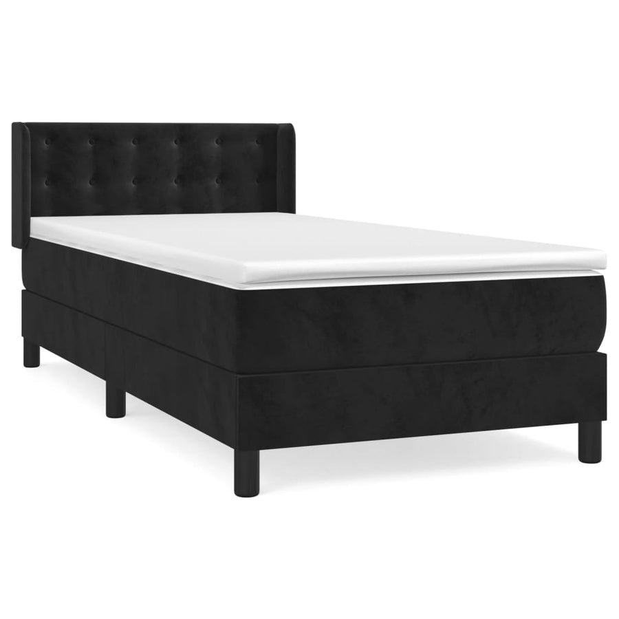 Boxspring met matras fluweel zwart 100x200 cm 100 x 200 cm Knopen