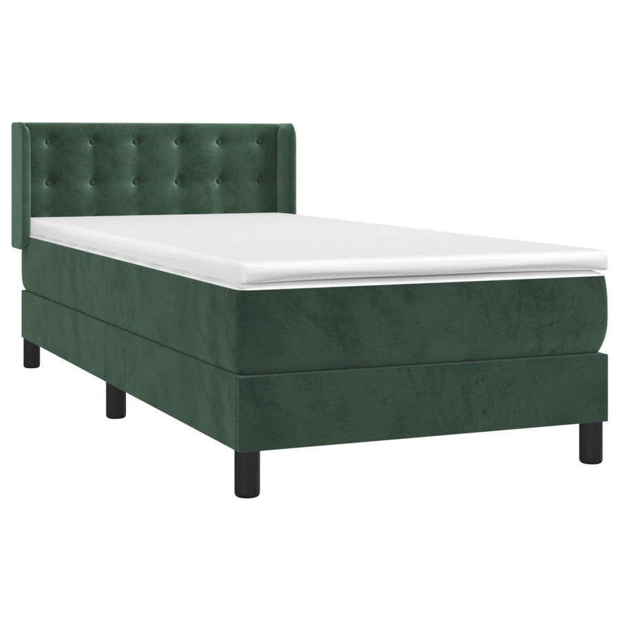 Boxspring Met Matras Fluweel Donkergroen 100 x 200 cm Knopen