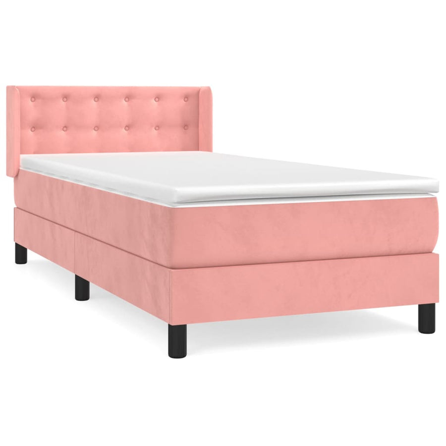 Boxspring Met Matras Fluweel Roze 100 x 200 cm Knopen