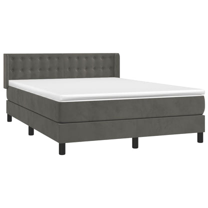Boxspring Met Matras Fluweel Donkergrijs 140 x 190 cm Knopen