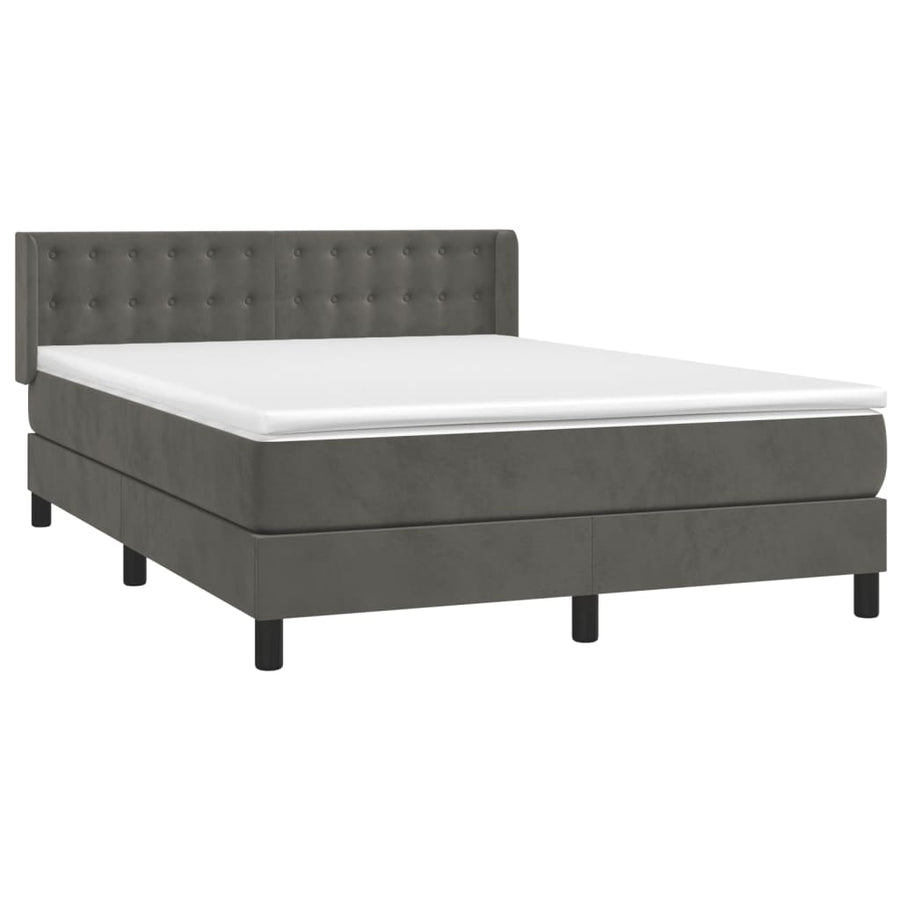 Boxspring Met Matras Fluweel Donkergrijs 140 x 190 cm Knopen