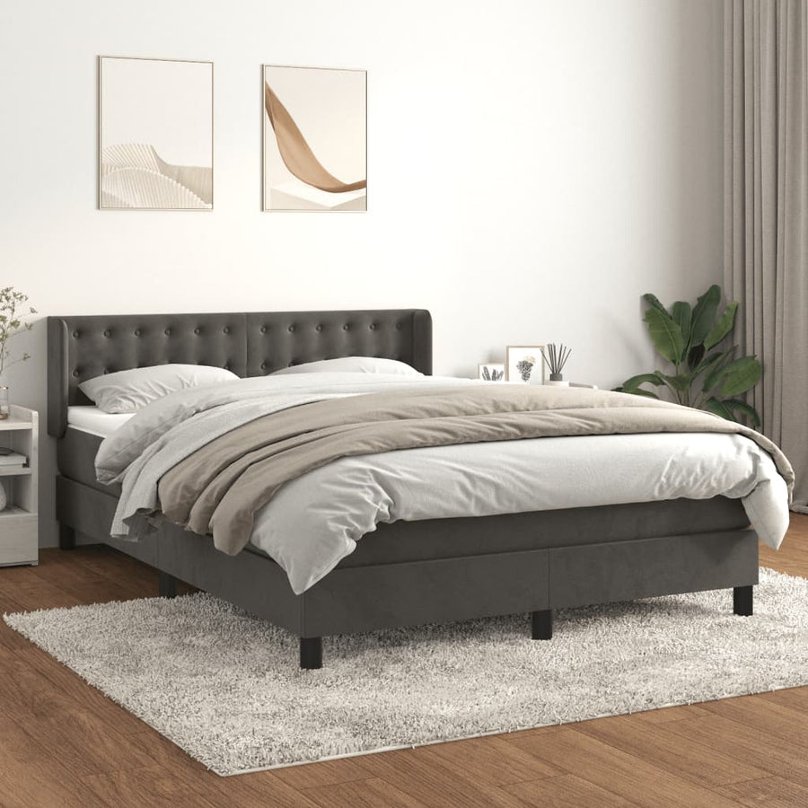 Boxspring Met Matras Fluweel Donkergrijs 140 x 190 cm Knopen