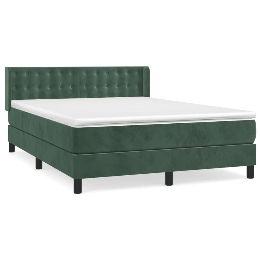 Boxspring Met Matras Fluweel Donkergroen 140 x 190 cm Knopen