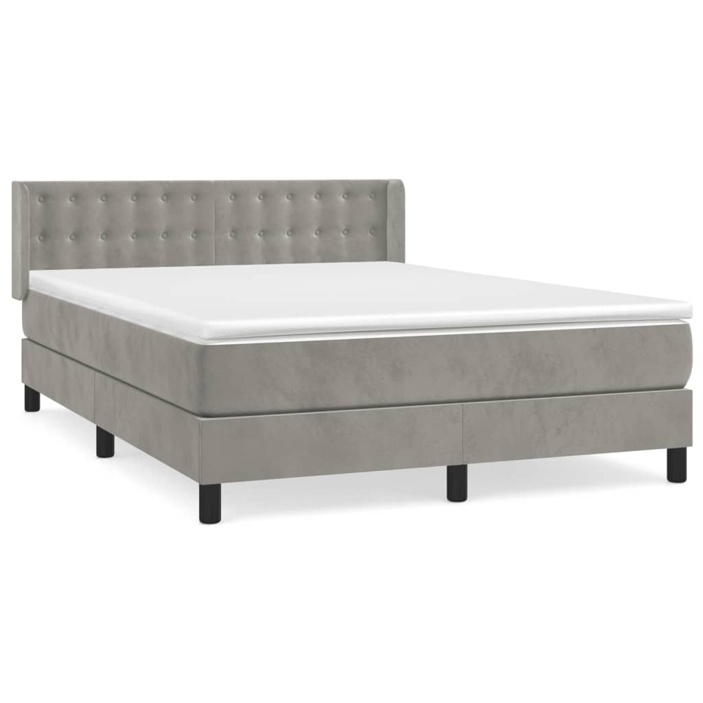 Boxspring Met Matras Fluweel Lichtgrijs 140 x 200 cm Knopen