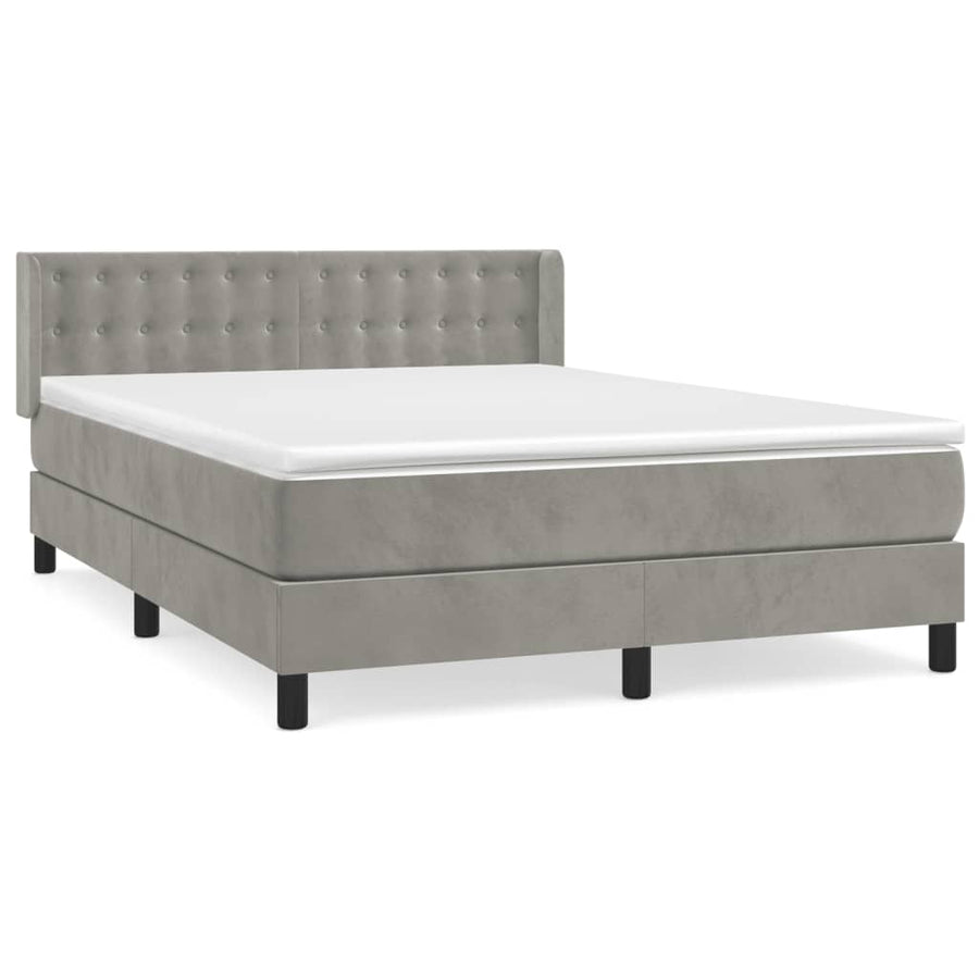 Boxspring Met Matras Fluweel Lichtgrijs 140 x 200 cm Knopen