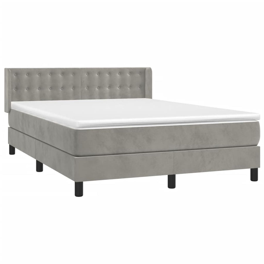 Boxspring Met Matras Fluweel Lichtgrijs 140 x 200 cm Knopen