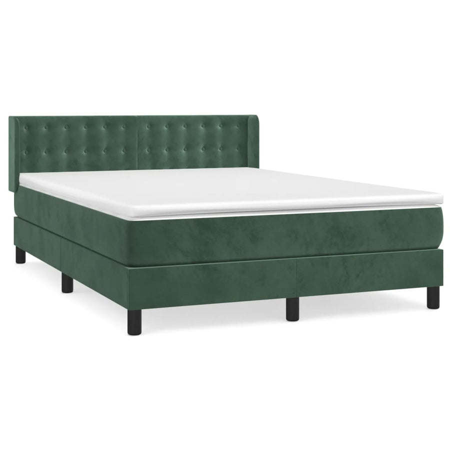 Boxspring Met Matras Fluweel Donkergroen 140 x 200 cm Knopen