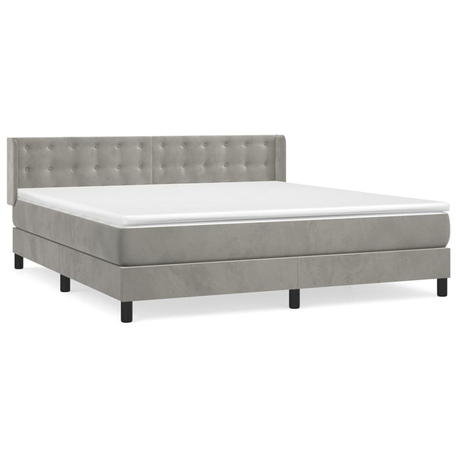 Boxspring Met Matras Fluweel Lichtgrijs 160 x 200 cm Knopen