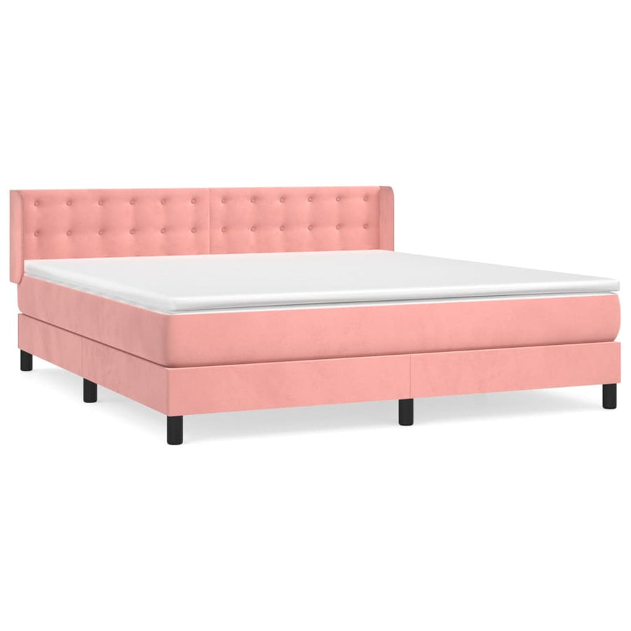 Boxspring Met Matras Fluweel Roze 160 x 200 cm Knopen