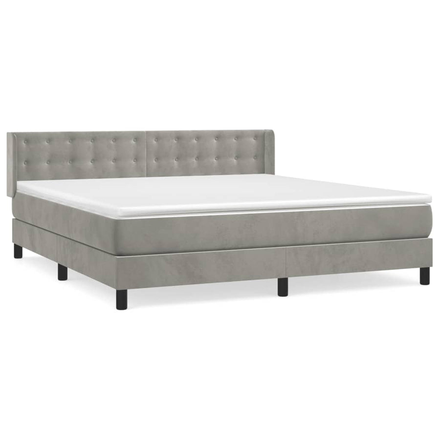 Boxspring Met Matras Fluweel Lichtgrijs 180 x 200 cm Knopen
