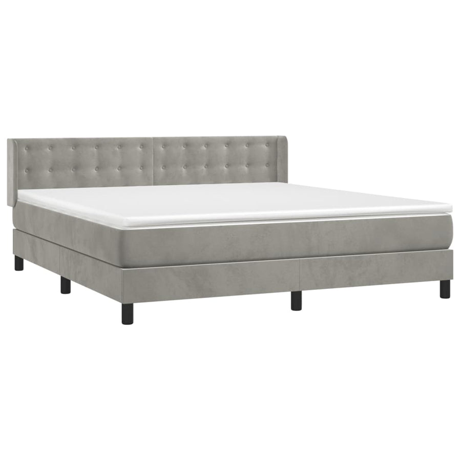 Boxspring Met Matras Fluweel Lichtgrijs 180 x 200 cm Knopen