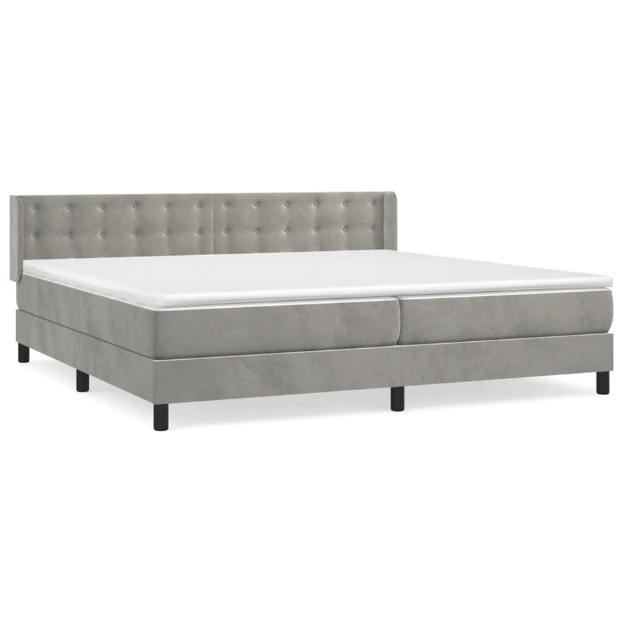 Boxspring Met Matras Fluweel Lichtgrijs 200 x 200 cm Knopen