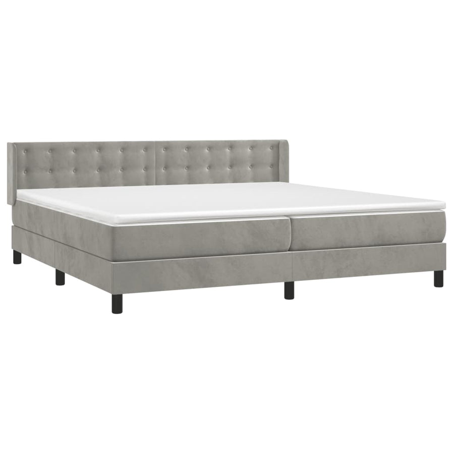 Boxspring Met Matras Fluweel Lichtgrijs 200 x 200 cm Knopen