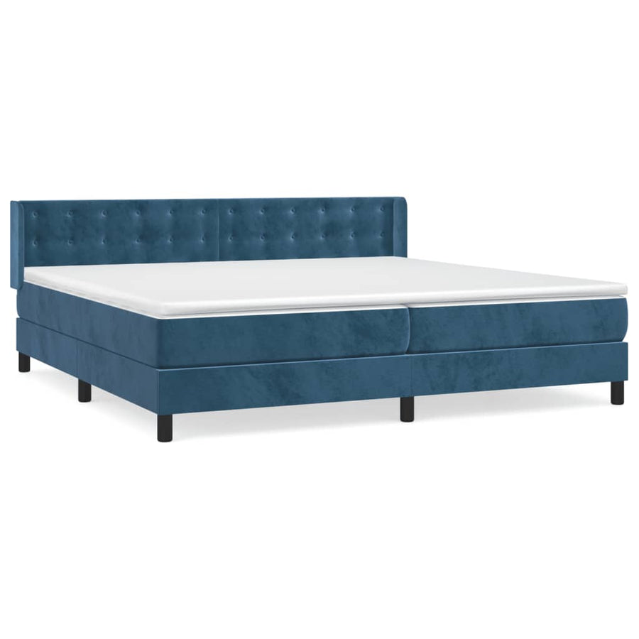 Boxspring Met Matras Fluweel Donkerblauw 200 x 200 cm Knopen
