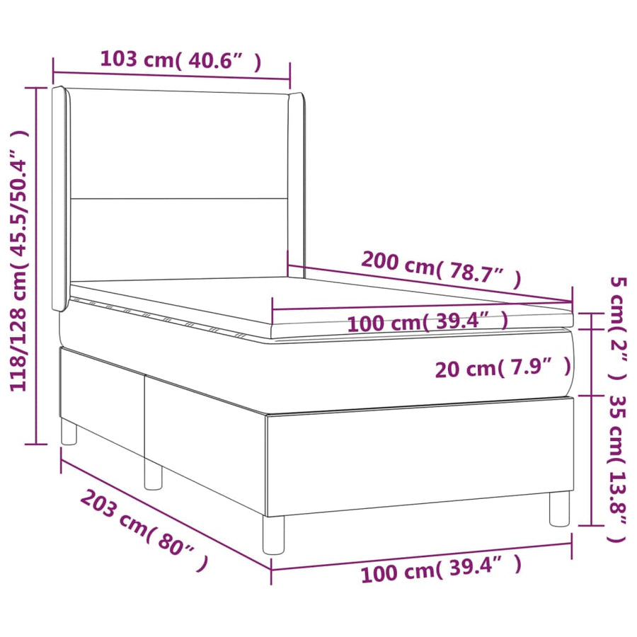 Boxspring met matras stof taupe 100x200 cm 100 x 200 cm Taupe