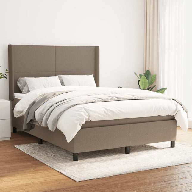 Boxspring met matras stof taupe 140x190 cm 140 x 190 cm Effen ontwerp