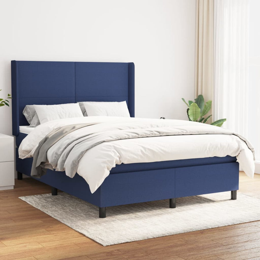 Boxspring Met Matras Stof Blauw 140 x 190 cm Effen ontwerp