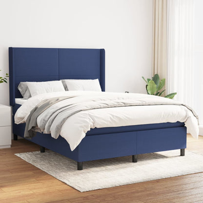 Boxspring Met Matras Stof Blauw 140 x 200 cm Effen ontwerp