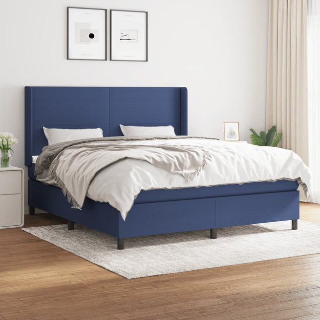 Boxspring Met Matras Stof Blauw 160X200 Cm Blauw 160 x 200 cm Effen ontwerp